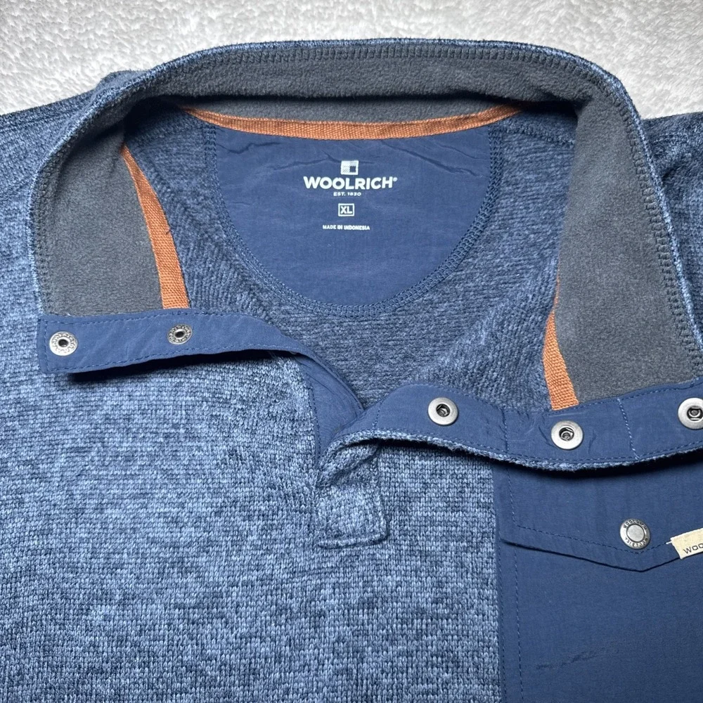Woolrich Sweater Mens‎ XL Blue Quarter Snap Pullover Fleece Outdoor Warm Pocket